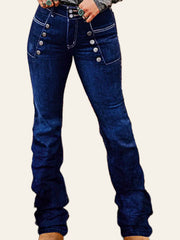 Button-Detail Dark-Wash Bootcut Jeans