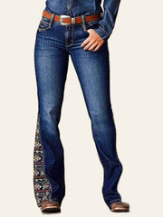Patterned-Panel Bootcut Jeans