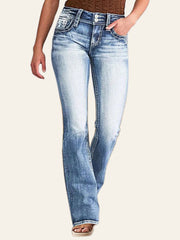 Star-Pocket Double-Button Bootcut Jeans
