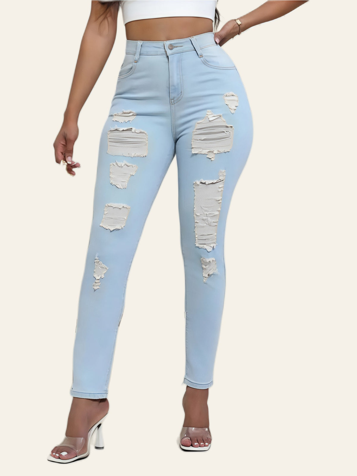 Light-Wash Distressed Skinny Jeans