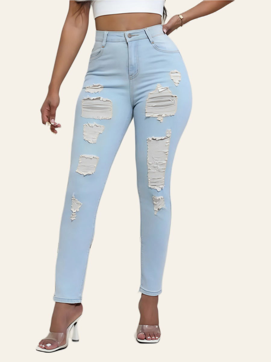 Light-Wash Distressed Skinny Jeans