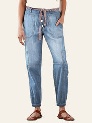 Light-Wash Button-Front Denim Joggers
