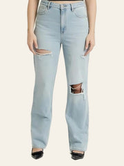 Light-Wash Ripped Wide-Leg Jeans