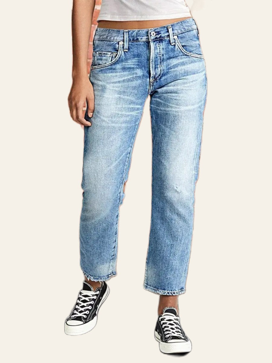 Light-Wash Straight Ankle Jeans