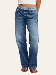 Contrast-Waistband Wide-Leg Jeans