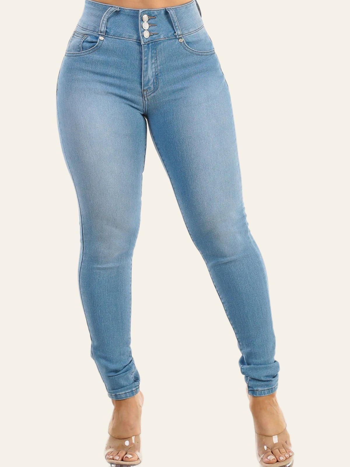 Embellished-Pocket Button-Front Skinny Jeans