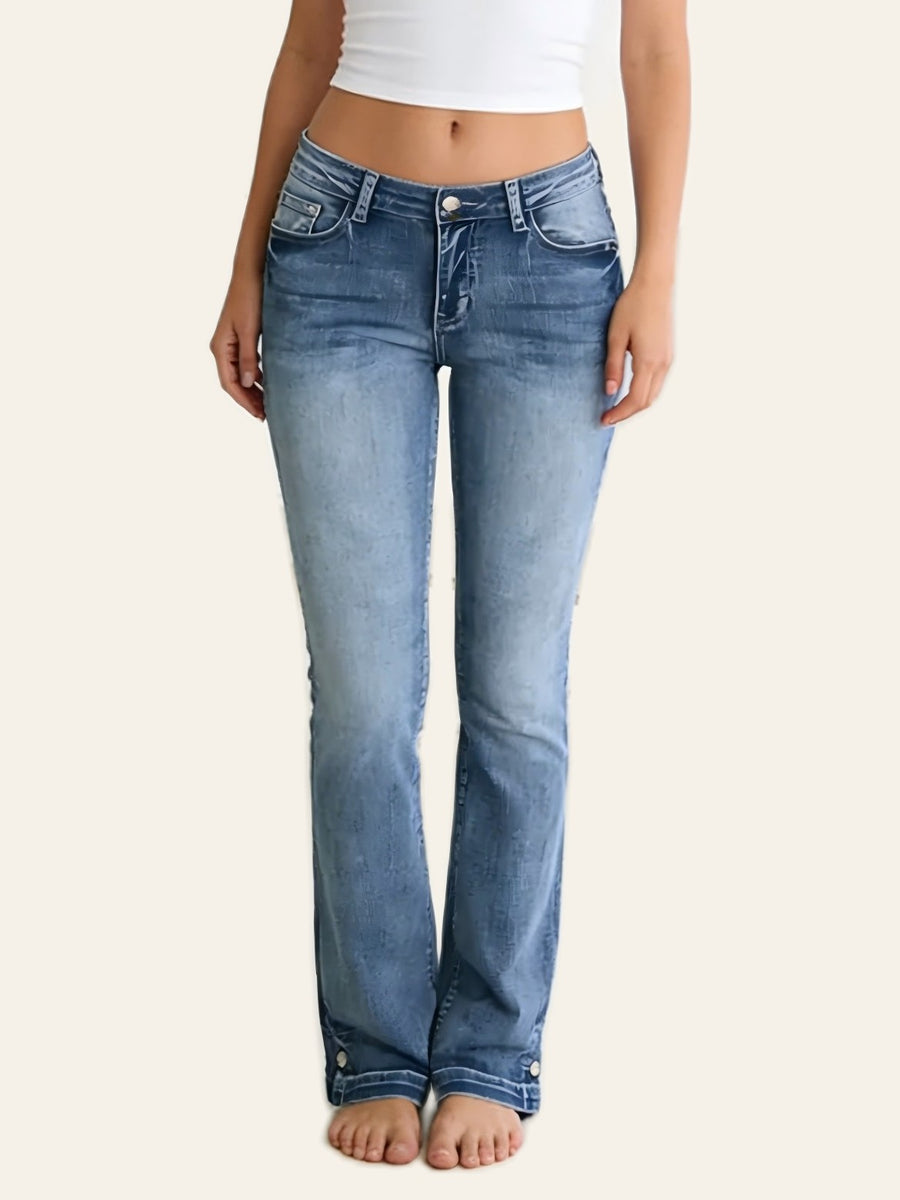 Embellished-Pocket Slim Straight Jeans