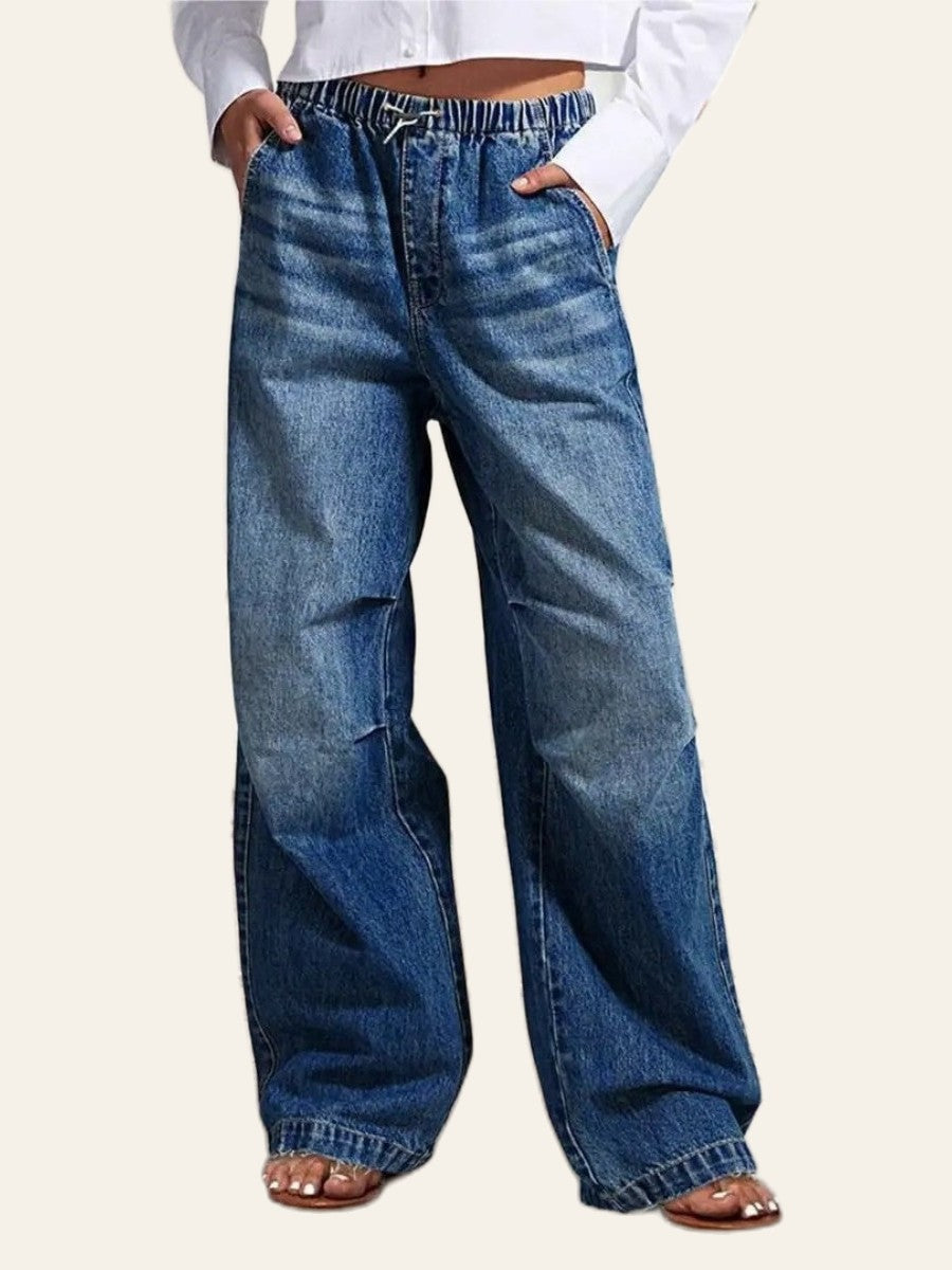 Drawstring Wide-Leg Jeans