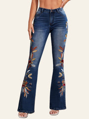 Botanical-Embroidered Flare Jeans
