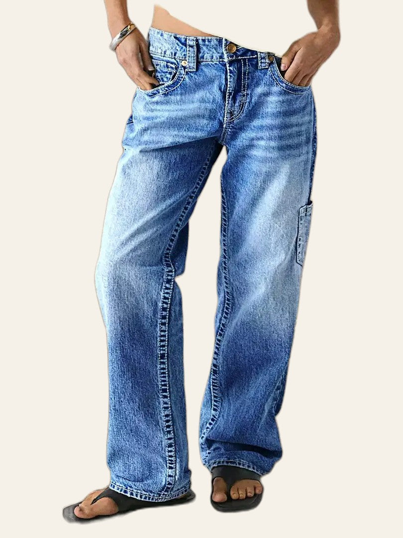 Vintage-Wash Utility Straight Jeans