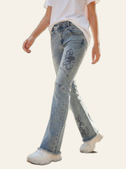 Scroll-Embroidered Bootcut Jeans