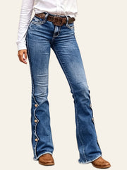 Scalloped Button-Detail Bootcut Jeans