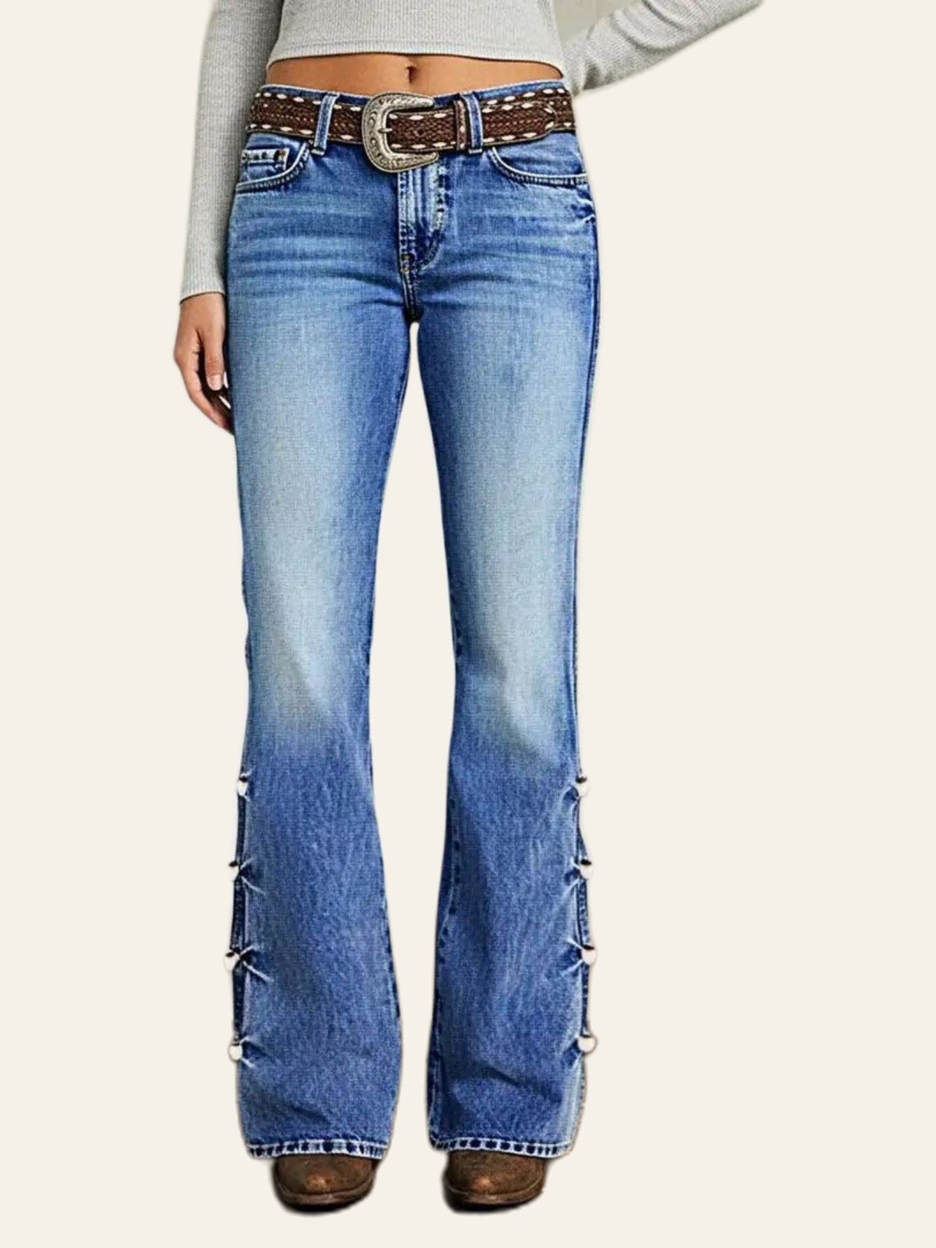 Hardware-Detail Flare Jeans