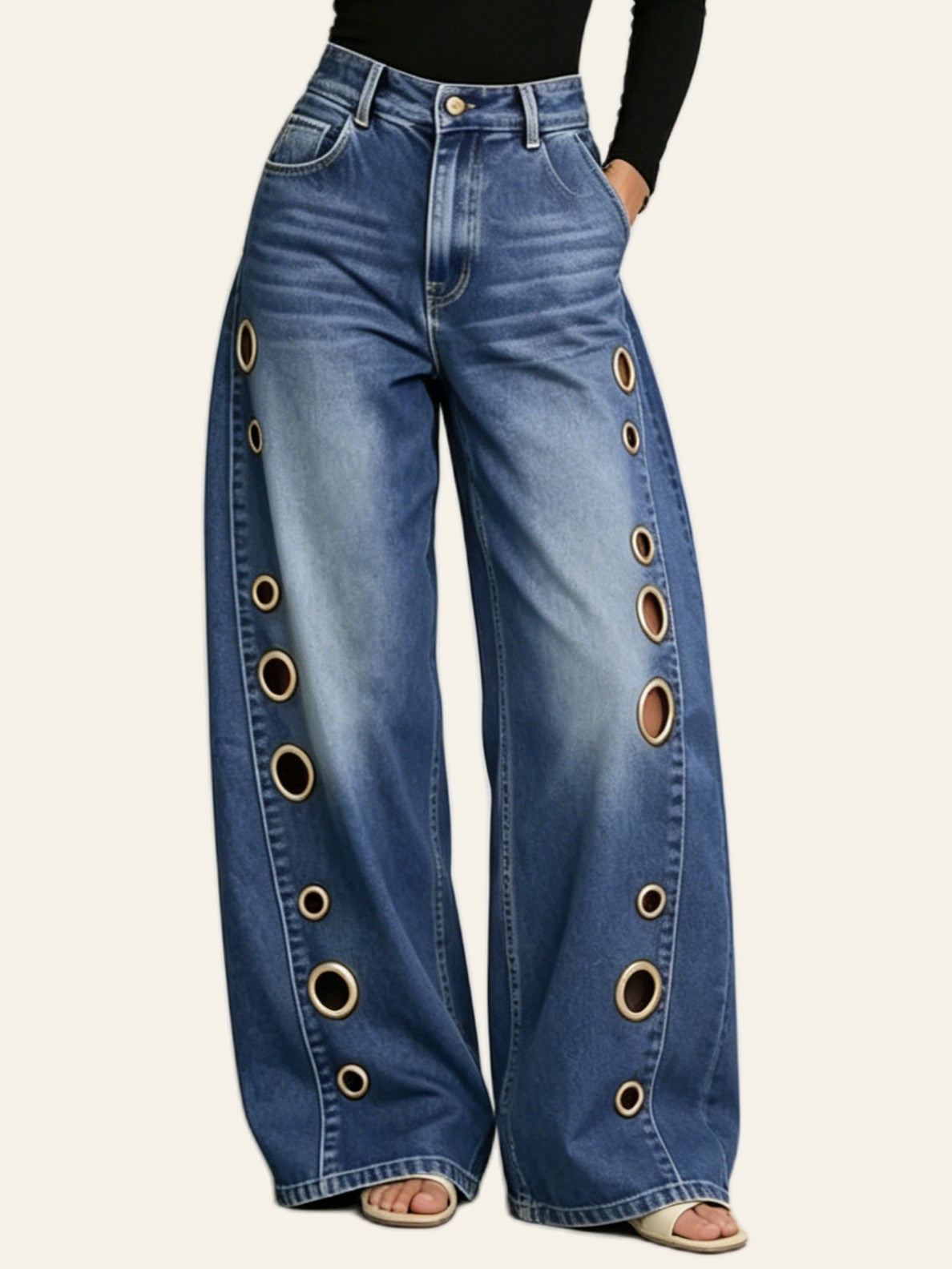 Blue Grommet Wide-Leg Jeans