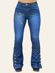 Embellished Button-Hem Bootcut Jeans