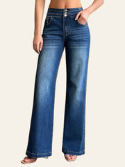 Double-Button Wide-Leg Jeans