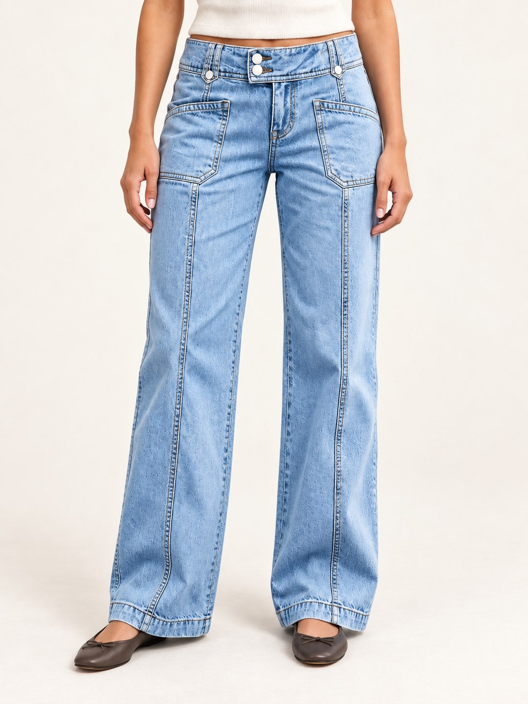 Seamed Patch-Pocket Straight-Leg Jeans