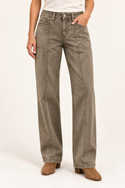 Taupe Seamed Straight-Leg Pants