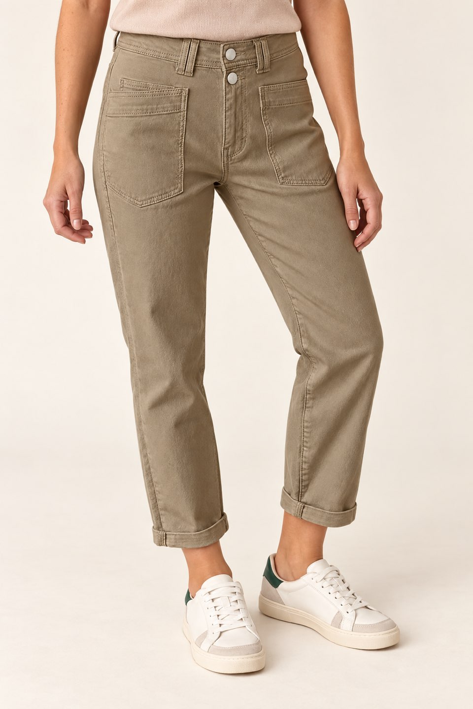 Double-Button Patch-Pocket Crop Pants