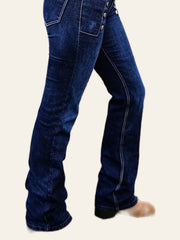 Button-Detail Dark-Wash Bootcut Jeans