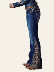 Patterned-Panel Bootcut Jeans