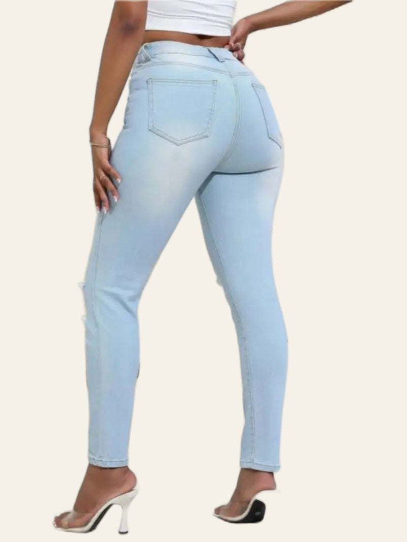 Light-Wash Distressed Skinny Jeans