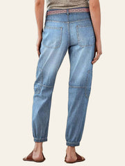 Light-Wash Button-Front Denim Joggers