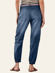 Dark-Wash Button-Front Denim Joggers