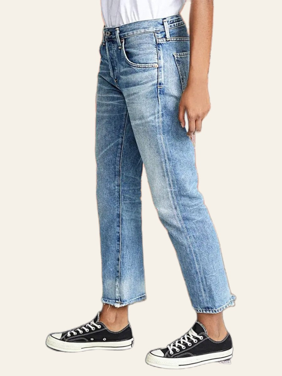 Light-Wash Straight Ankle Jeans