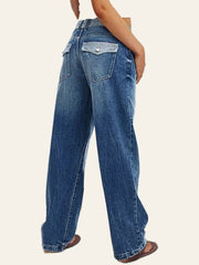 Contrast-Waistband Wide-Leg Jeans