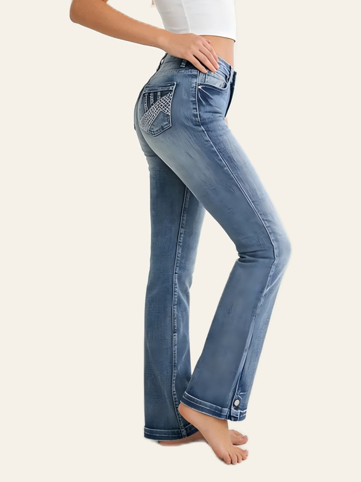 Embellished-Pocket Slim Straight Jeans