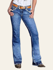 Frayed-Pocket Bootcut Jeans