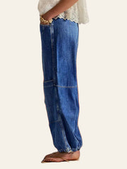 Seamed Drawstring Denim Joggers
