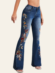 Botanical-Embroidered Flare Jeans
