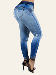 Contrast-Waistband Slim Ankle Jeans