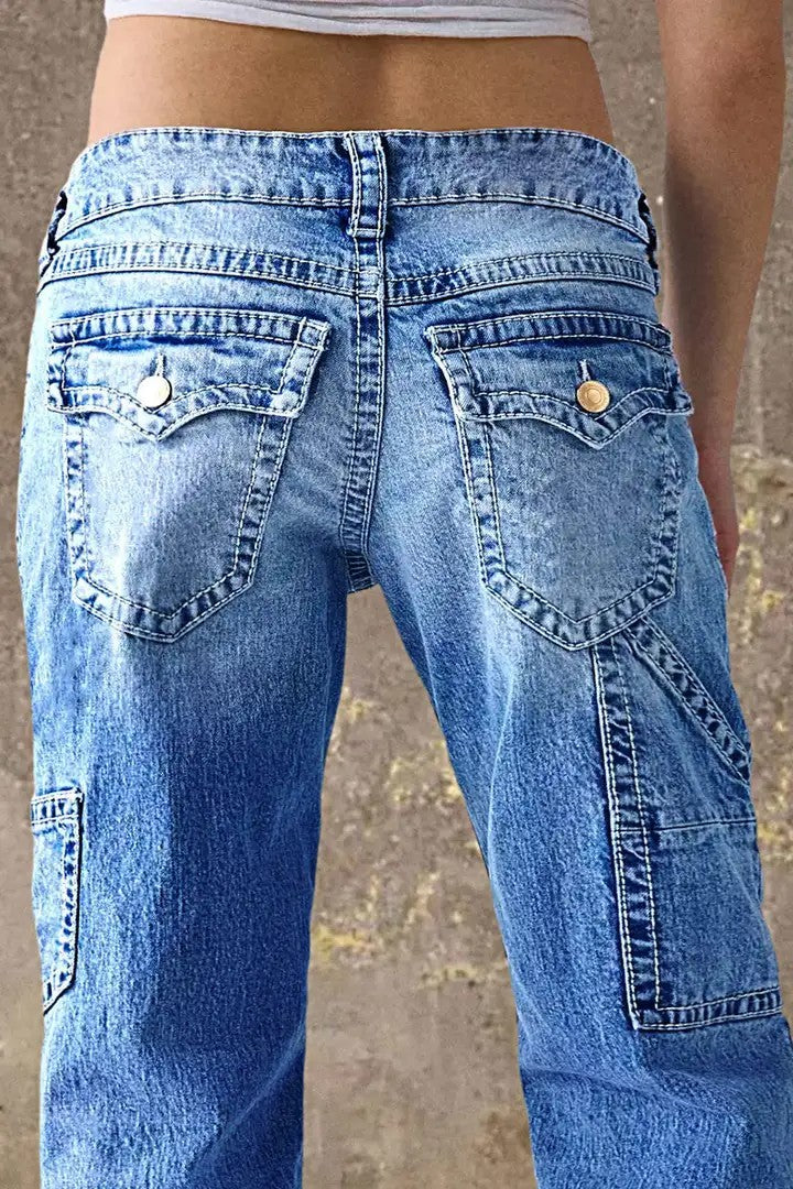 Vintage-Wash Utility Straight Jeans
