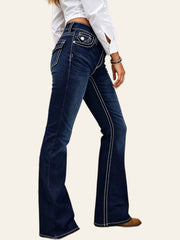 Dark-Wash Contrast-Stitch Bootcut Jeans