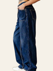 Dark-Wash Patch-Pocket Wide-Leg Jeans