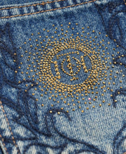 Embellished Patch-Pocket Wide-Leg Jeans