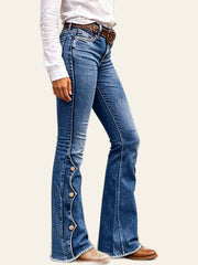 Scalloped Button-Detail Bootcut Jeans