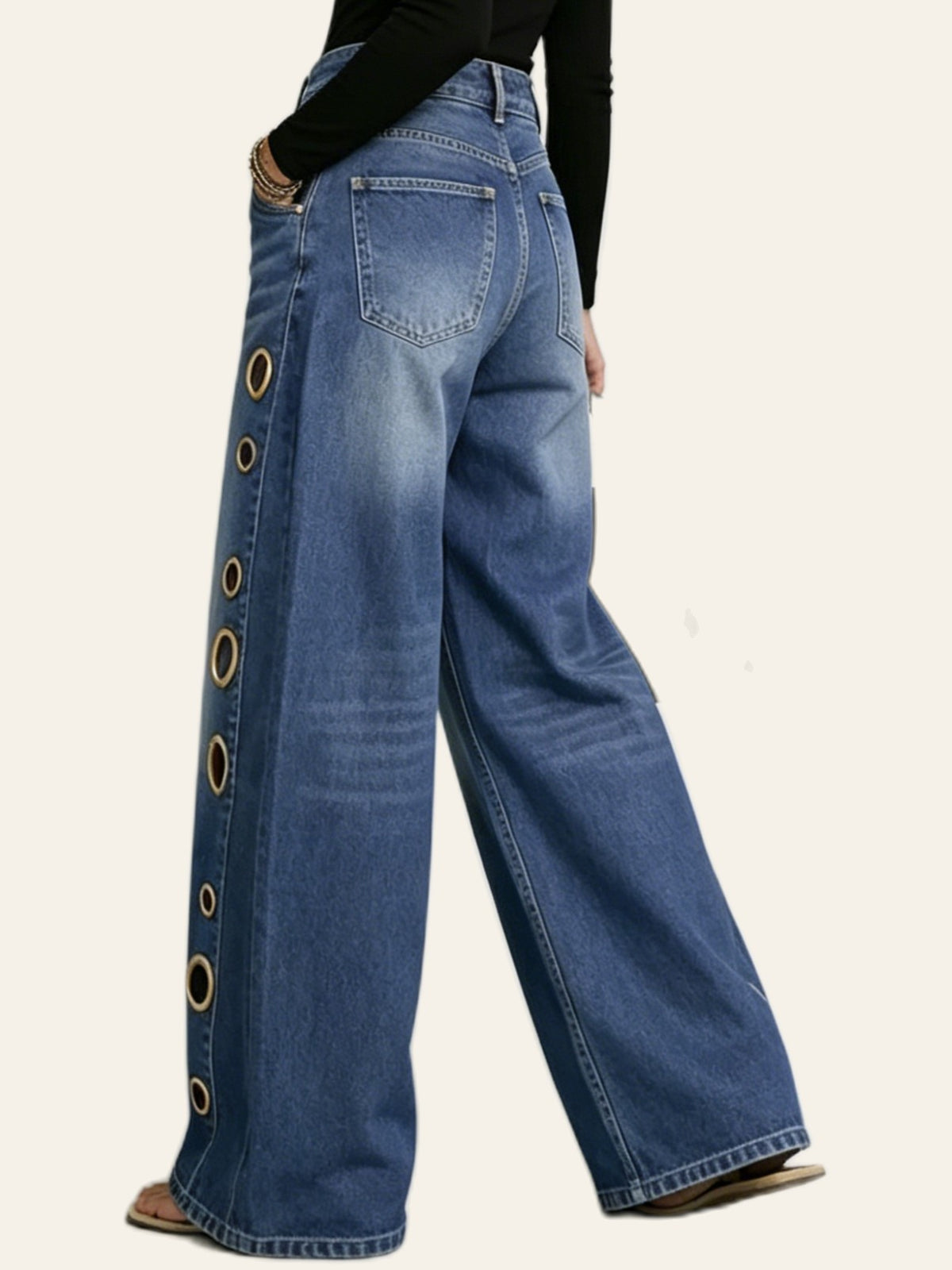 Blue Grommet Wide-Leg Jeans