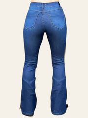 Embellished Button-Hem Bootcut Jeans