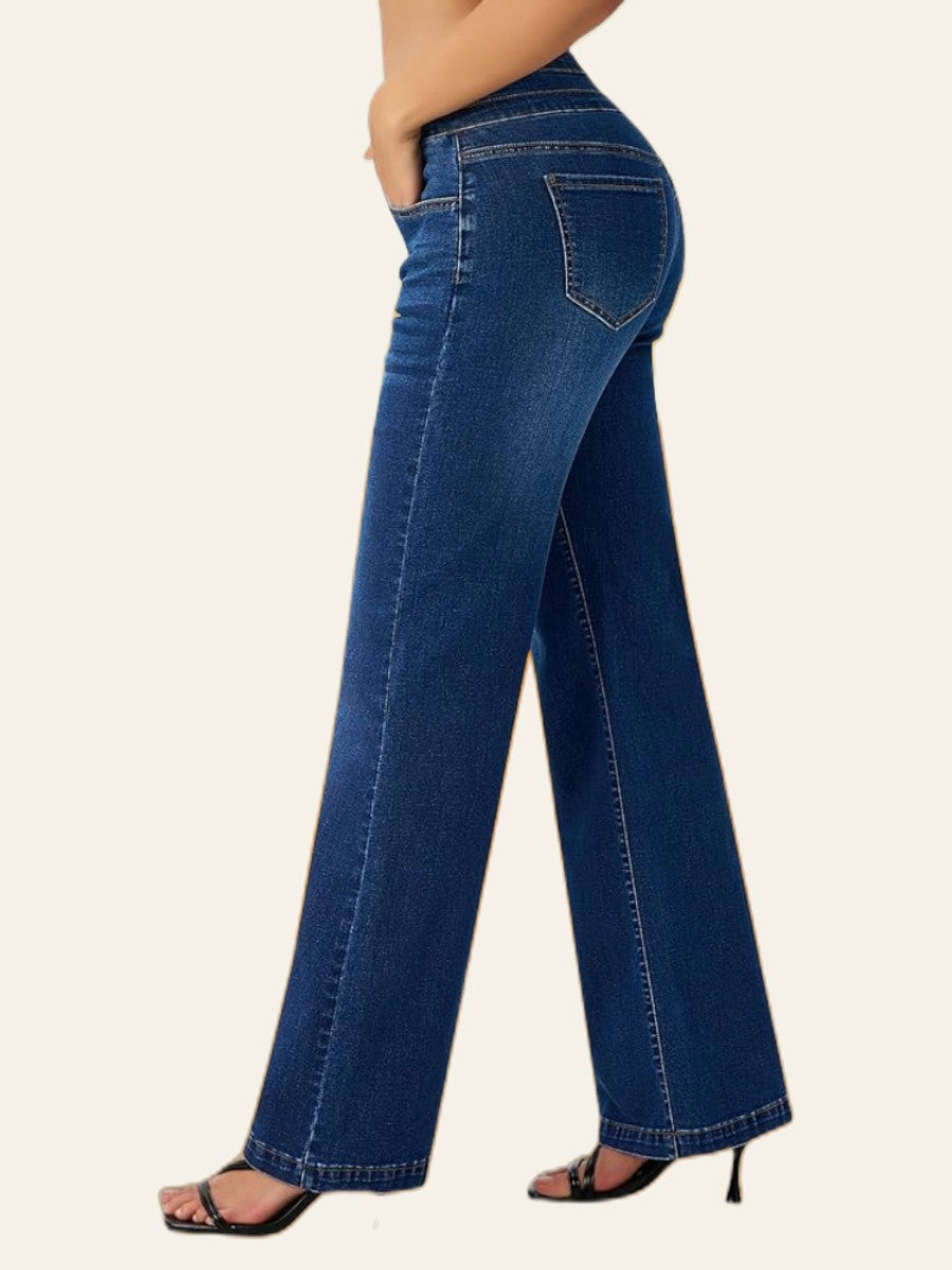 Double-Button Wide-Leg Jeans