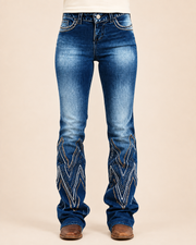 Chevron-Detail Stretch Bootcut Jeans