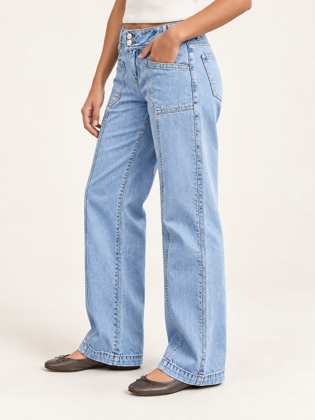 Seamed Patch-Pocket Straight-Leg Jeans