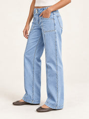 Seamed Patch-Pocket Straight-Leg Jeans