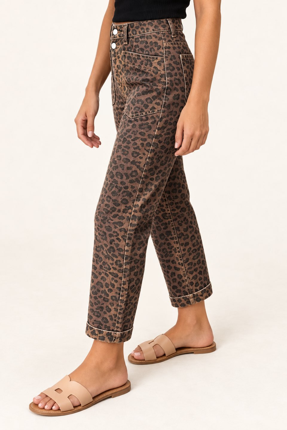 Leopard Cuffed Straight-Leg Crop Pants