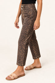 Leopard Cuffed Straight-Leg Crop Pants
