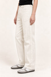 Beige Patch-Pocket Straight-Leg Pants
