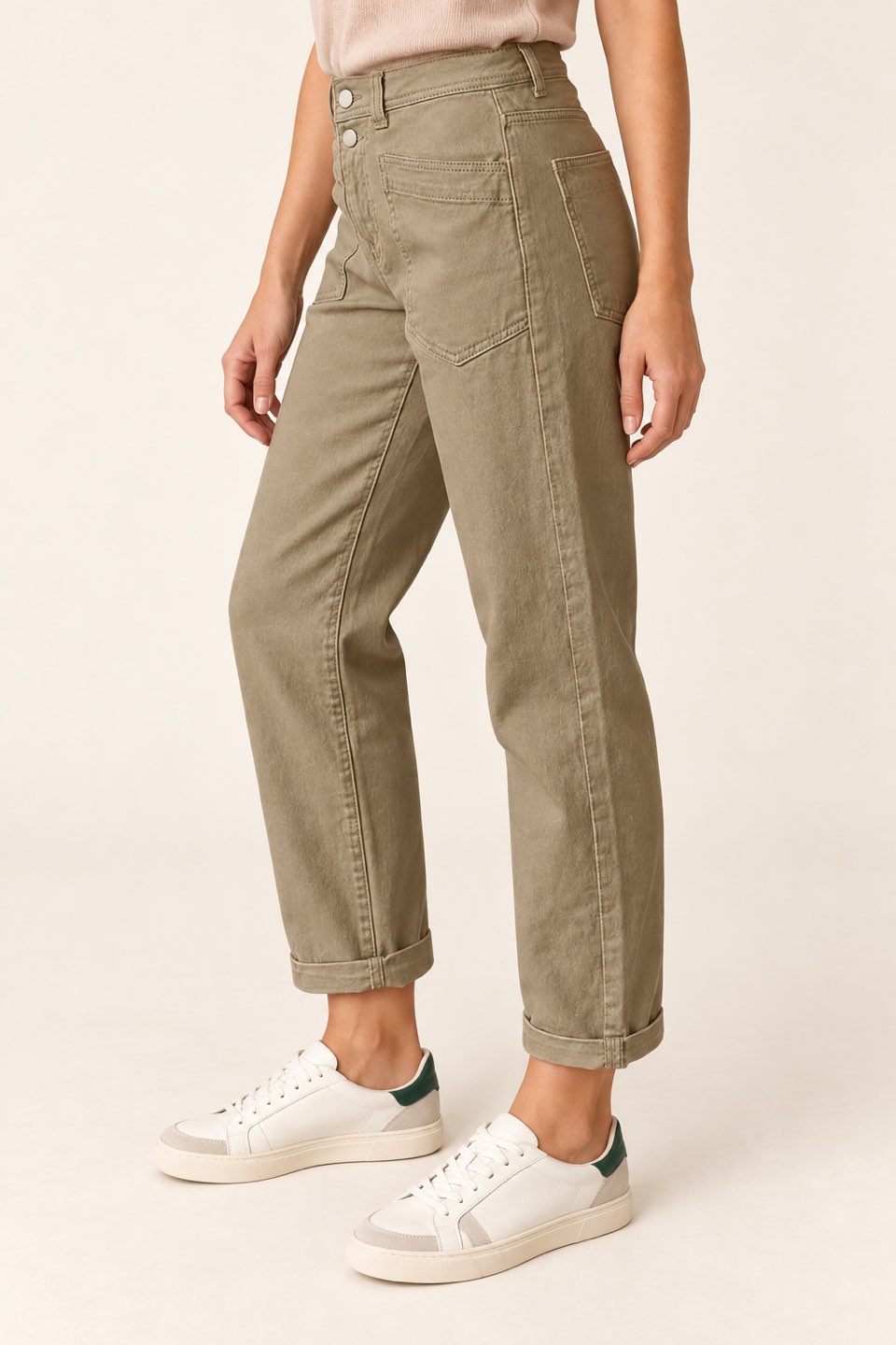 Double-Button Patch-Pocket Crop Pants